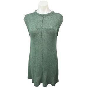 Zara Green Metallic Open Knit Sleeveless Knee Length Sweater Shift Dress Sz S